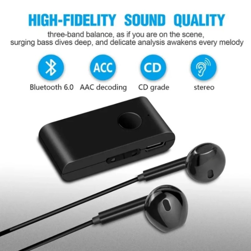 Bluetooth Adapter Receiver - Bluetooth 5.0オーディオレシーバー、インイヤーイヤホン付き、3.5mm有線ヘッドホン、HiFiステレオワイヤレスアダプター、車や家庭用ステレオでの使用に最適