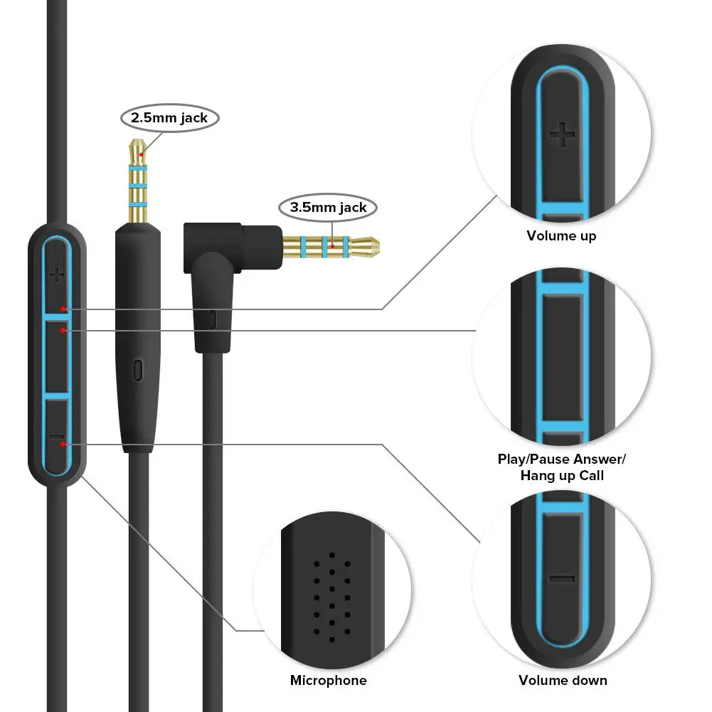 2.5 ミリメートルに 3.5 ミリメートルオーディオケーブ - Wired Earphone Mic のレビューと価格